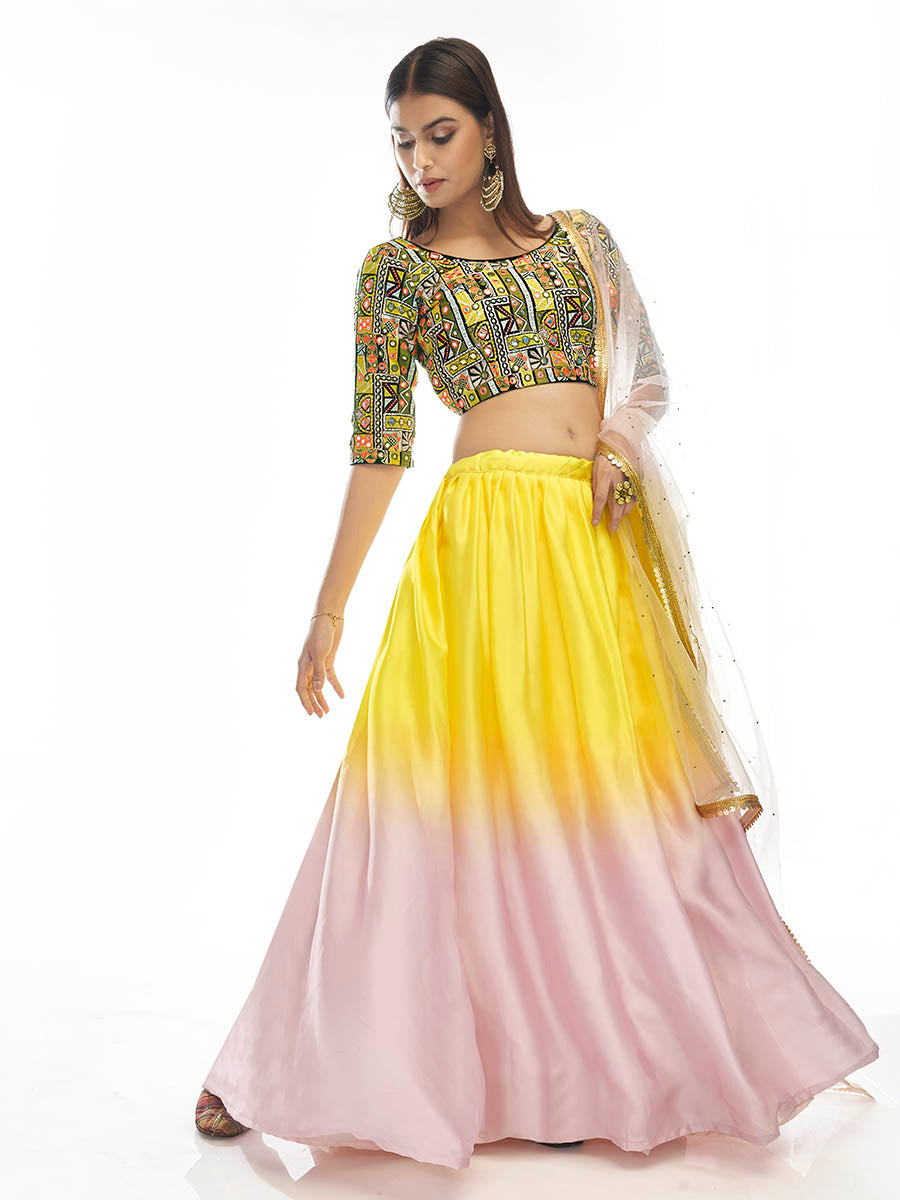 Multicolour Satin Georgette Embroidered Designer Lehenga