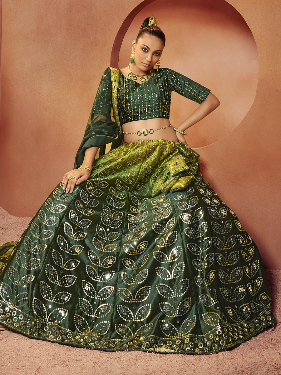 Green Velvet Embroidered Designer Lehenga Choli