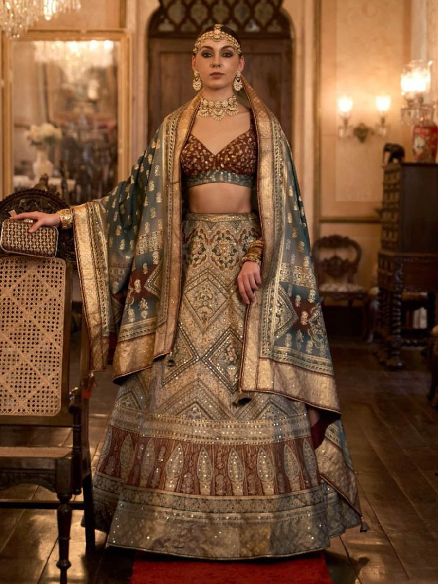 Multicolour Rajwadi Silk Mirror work Bridal Designer Lehenga