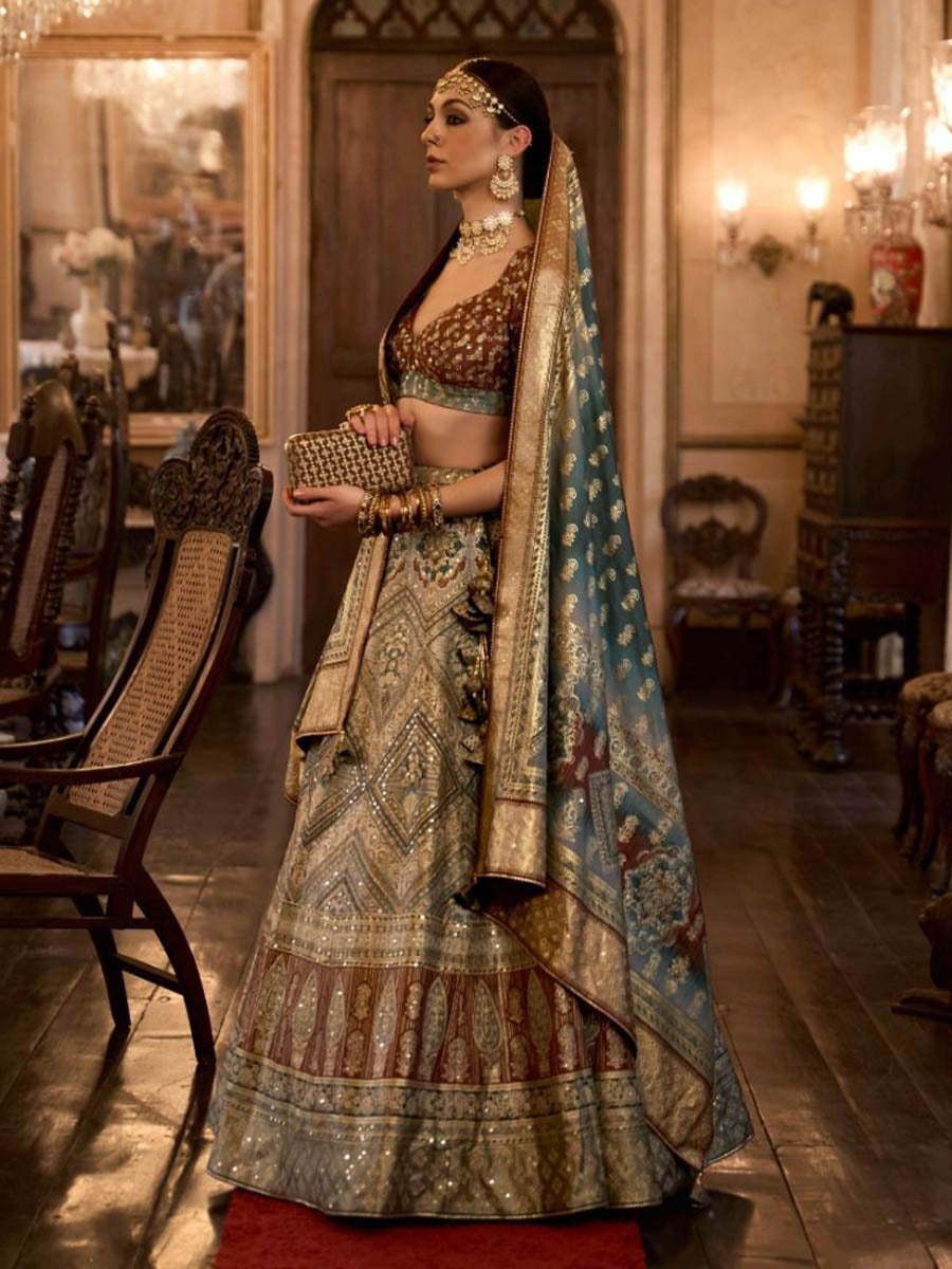 Multicolour Rajwadi Silk Mirror work Bridal Designer Lehenga