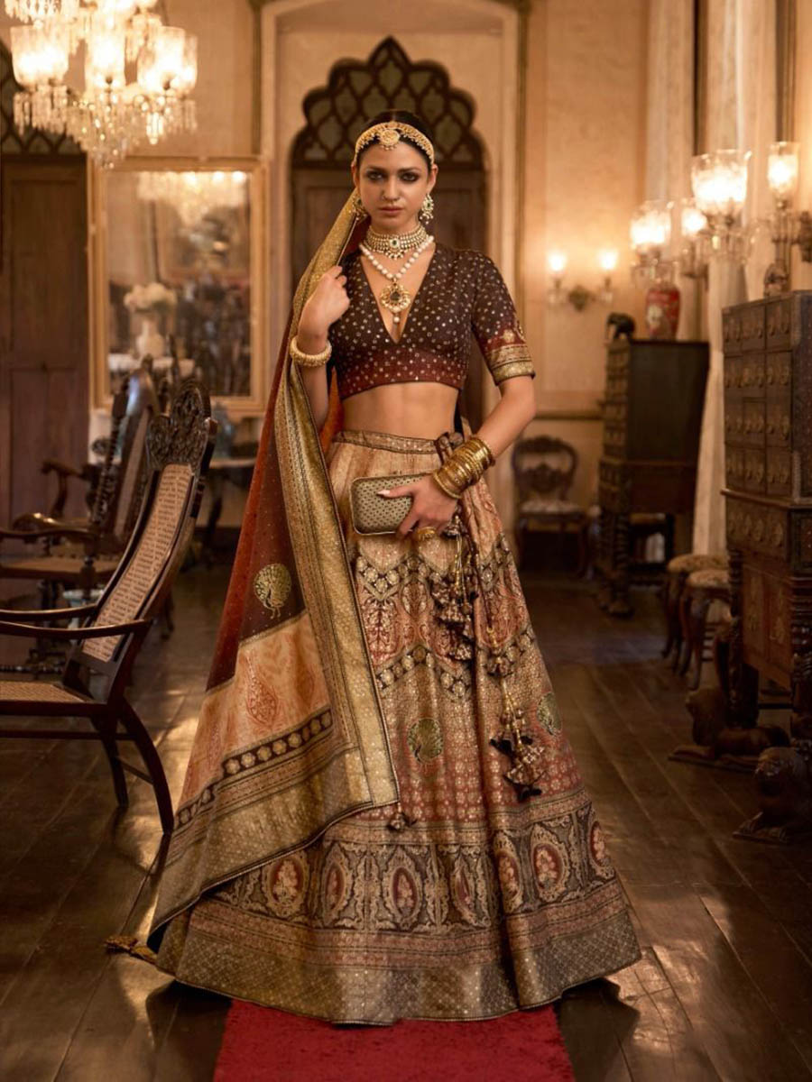 Multicolour Rajwadi Silk Mirror work Bridal Designer Lehenga