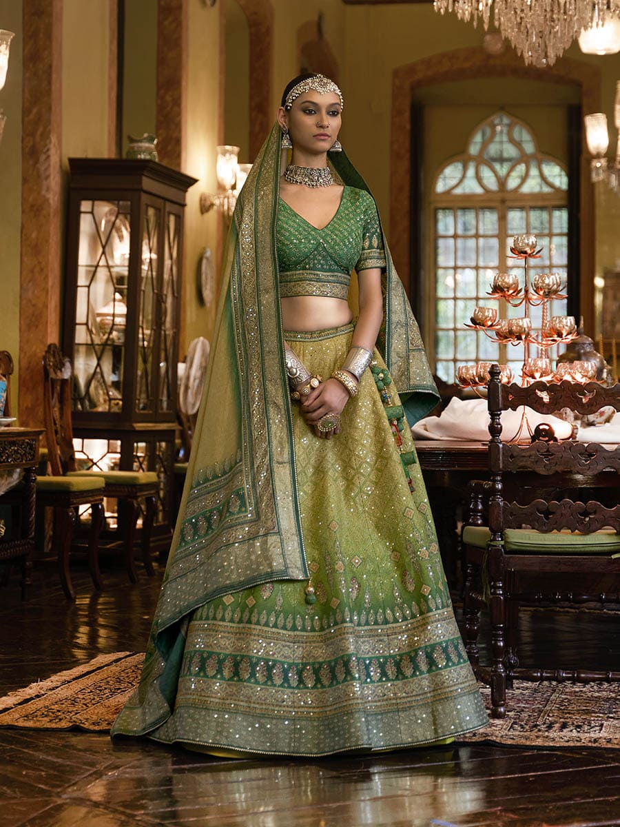 Multicolour Rajwadi Silk Mirror work Bridal Designer Lehenga