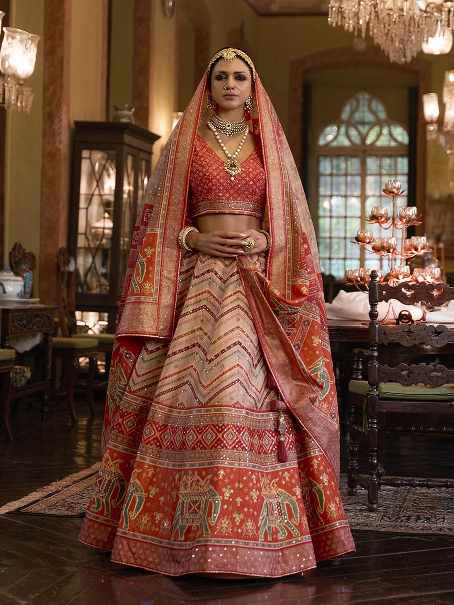 Multicolour Rajwadi Silk Mirror work Bridal Designer Lehenga