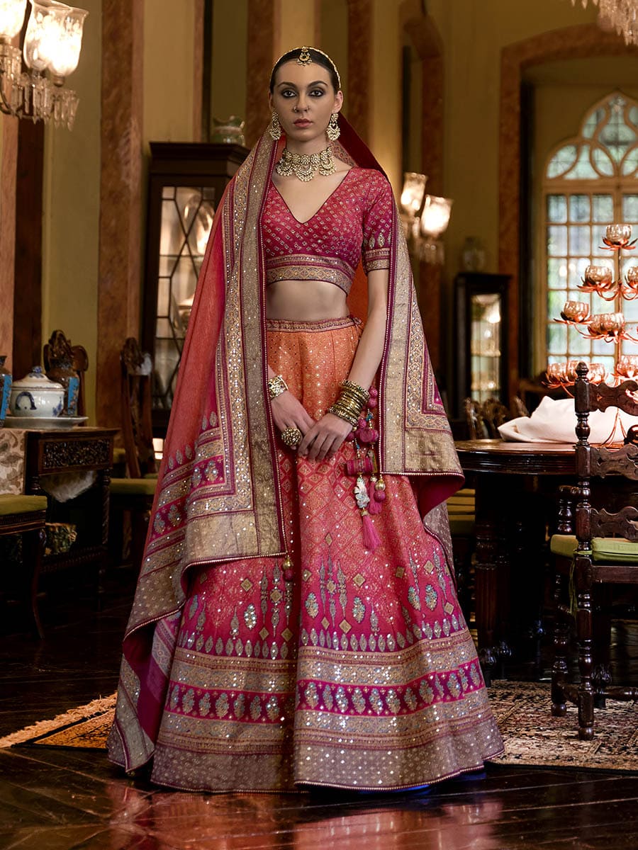 Multicolour Rajwadi Silk Mirror work Bridal Designer Lehenga