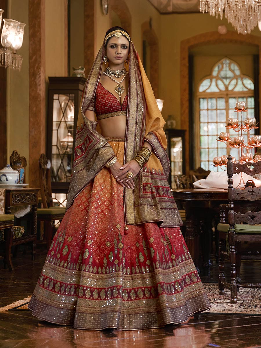 Multicolour Rajwadi Silk Mirror work Bridal Designer Lehenga