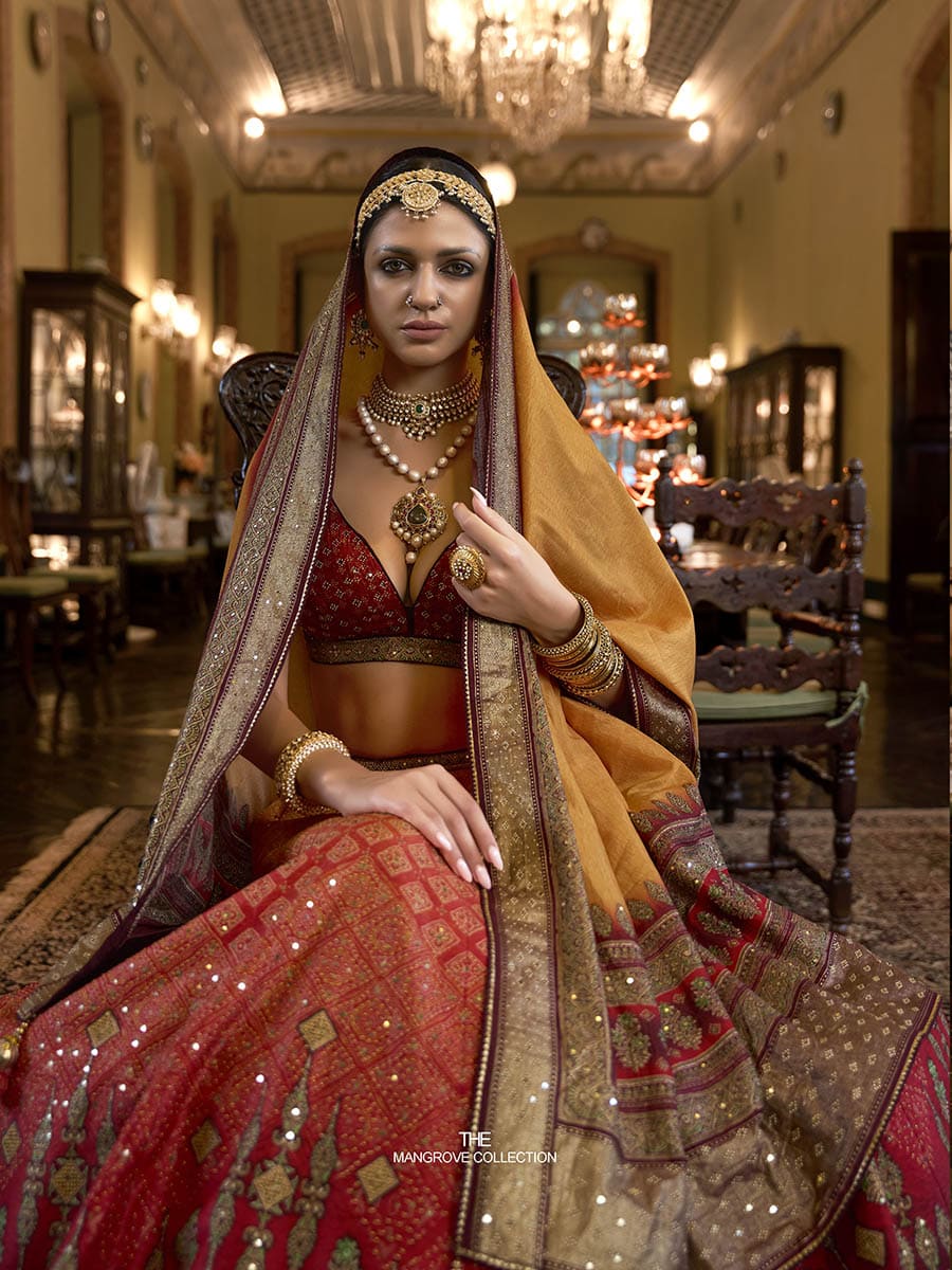 Multicolour Rajwadi Silk Mirror work Bridal Designer Lehenga