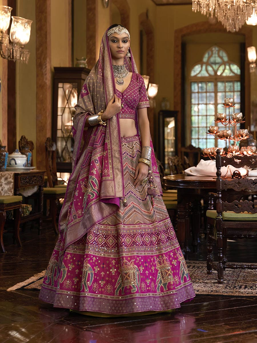 Multicolour Rajwadi Silk Mirror work Bridal Designer Lehenga