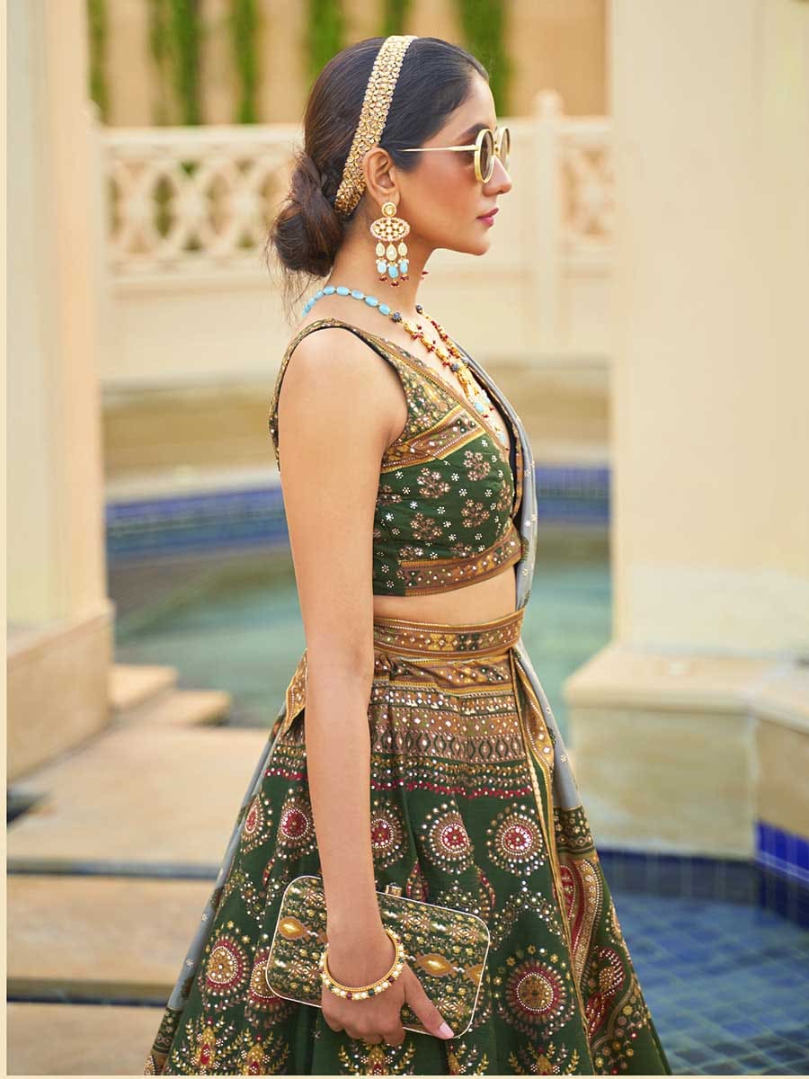 Multicolour Rajwadi Silk Mirror work Bridal Designer Lehenga