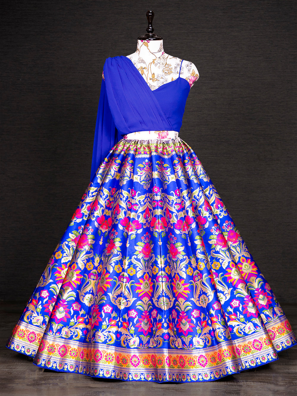 Royal Blue Color Weaving Zari Work Banarasi Silk Co-ord Set Lehenga With Georgette Choli