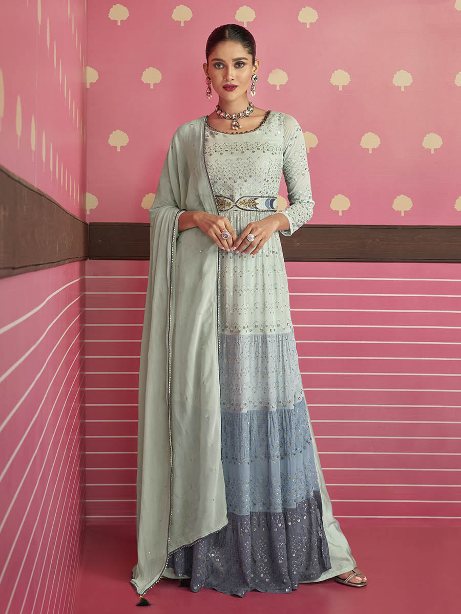 Dusty Grey Real Georgette Designer Suit