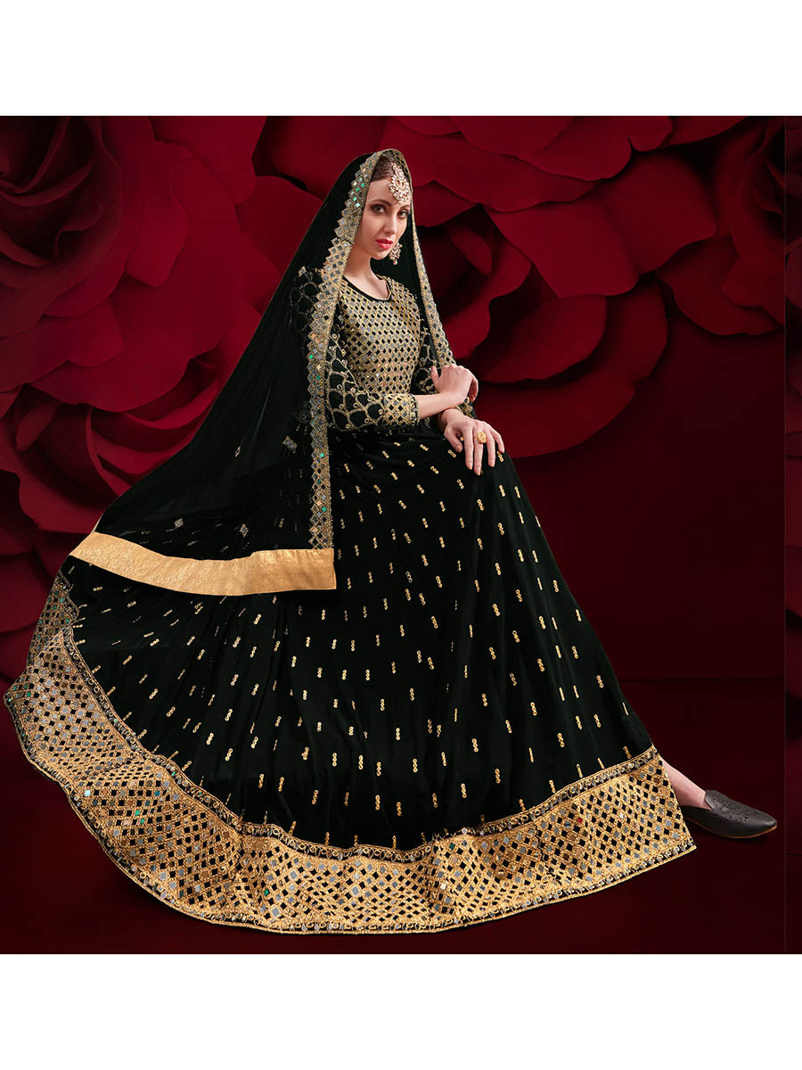 Black Heavy Embroidered Pant Style Anarkali Suit