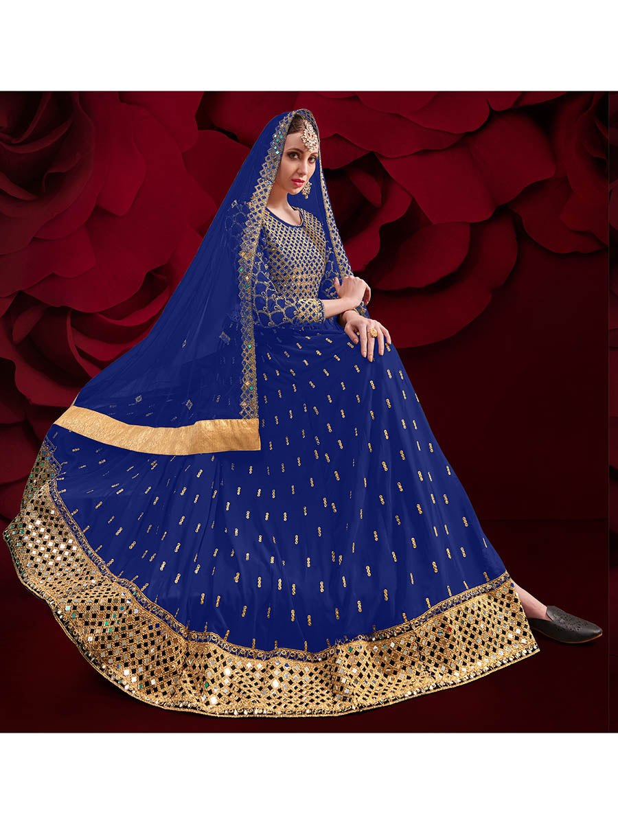 Royal Blue Heavy Embroidered Pant Style Anarkali Suit