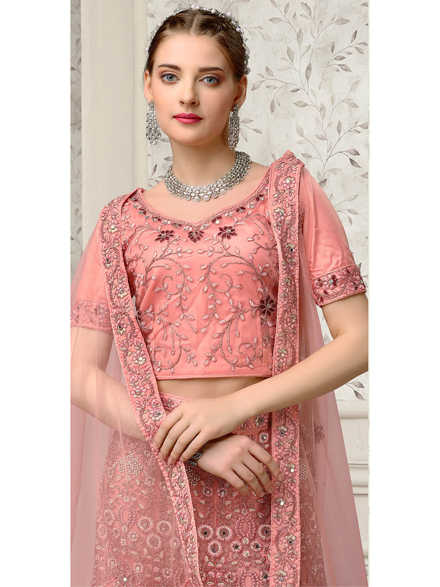 Dusty Pink Net Heavy Embroidered Lehenga Choli