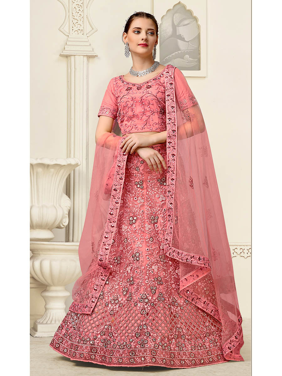 Dusty Pink Net Heavy Embroidered Lehenga Choli