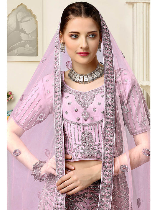 बकाइन नेट भारी कढ़ाई लहंगा चोली