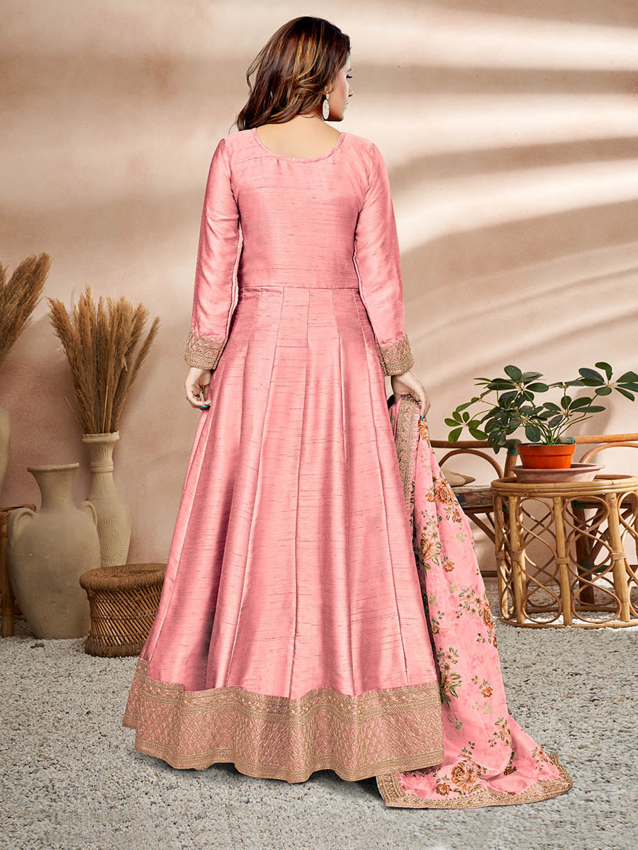 Baby Pink Art Silk Embroidered Anarkali Suit