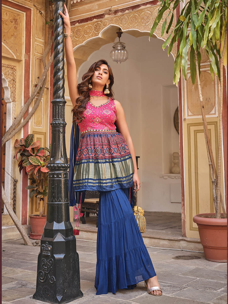 Multicolour pure gajji Sharara Suit