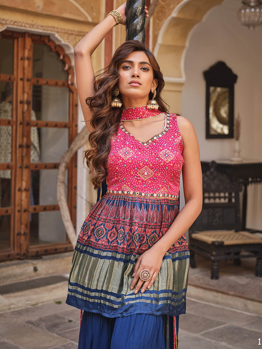 Multicolour pure gajji Sharara Suit