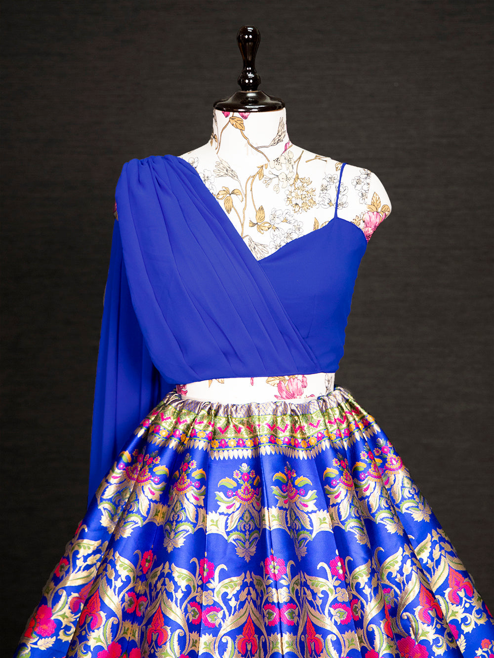 Royal Blue Color Weaving Zari Work Banarasi Silk Co-ord Set Lehenga With Georgette Choli