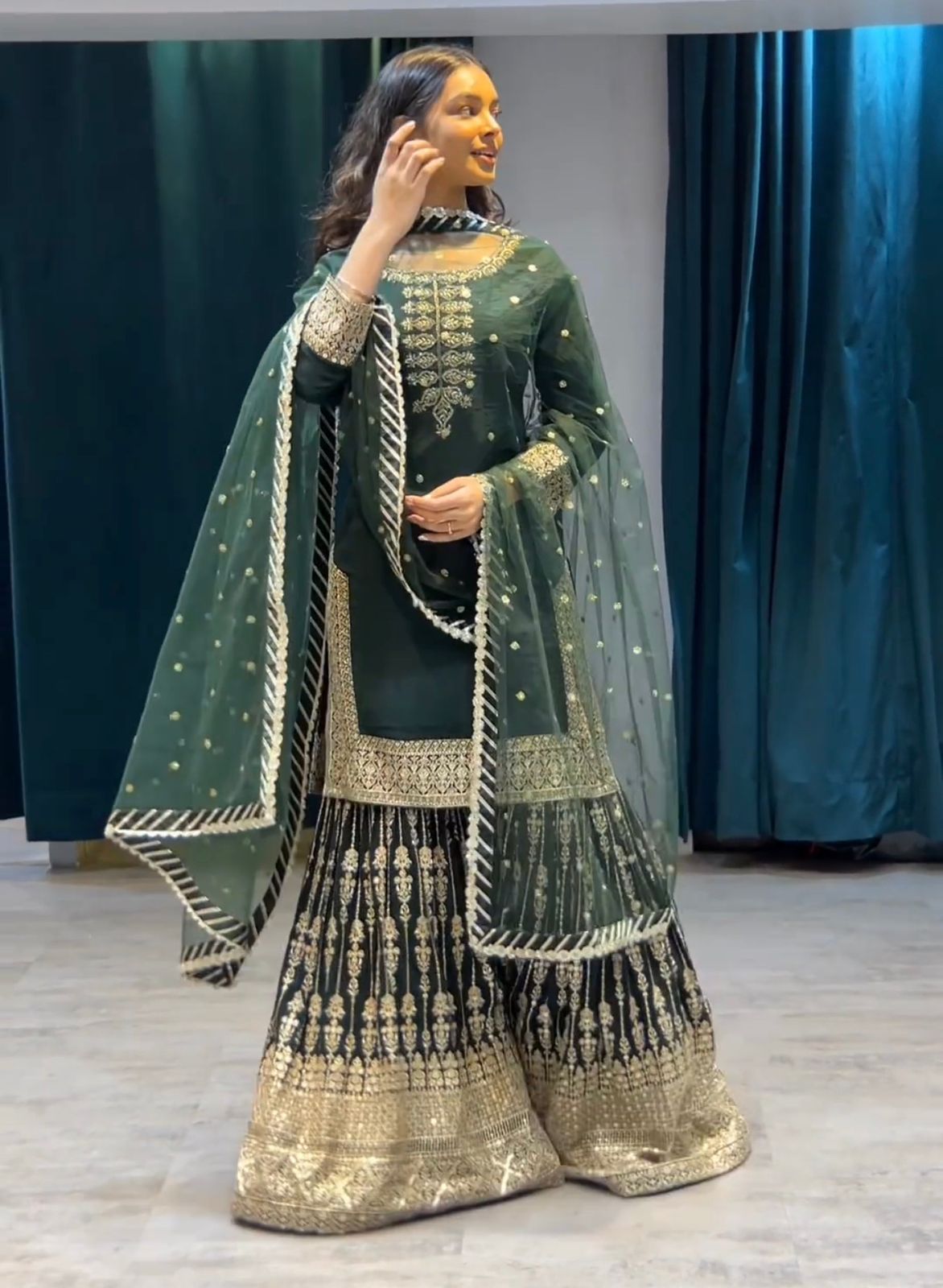 Dark Green Colour Sharara Dress Andaaz Fashion Women's Wedding Special Dress Bottle Green Georgette Frock Style Dark Green Colour Sharara Dress Andaaz Fashion Women's Wedding Special Dress Bottle Green Georgette Frock Style