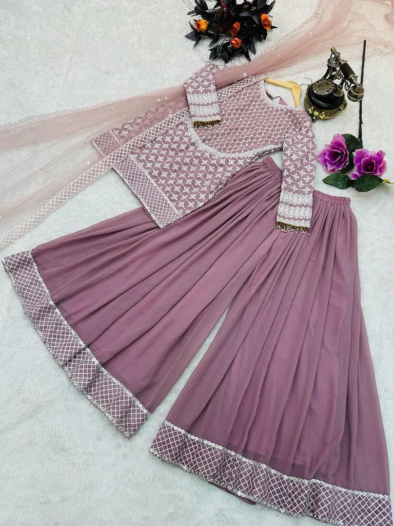 Function Wear Dusty Pink Color sharara Suit