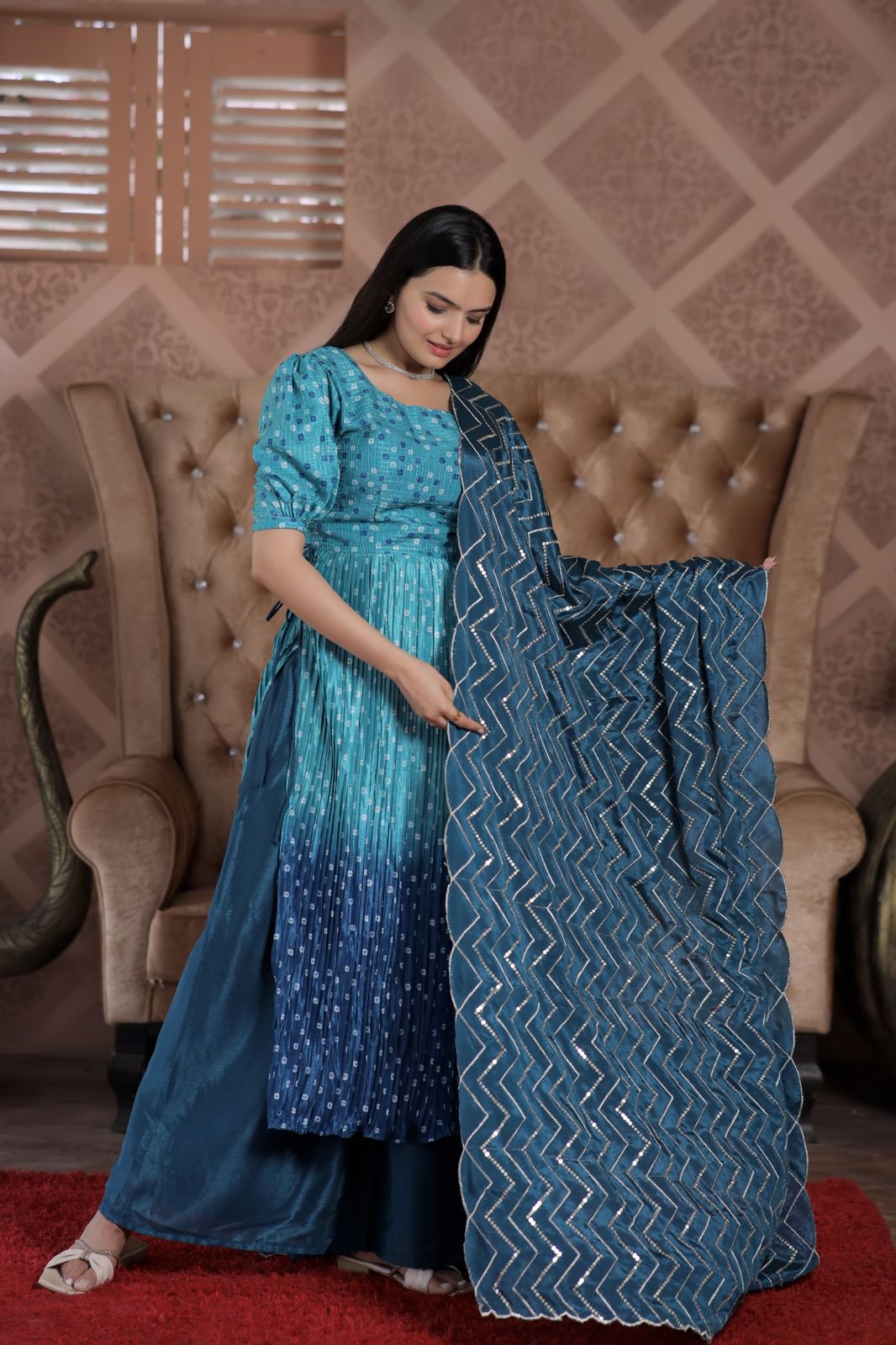 Awesome Digital Print Sky Blue Color Sharara Suit