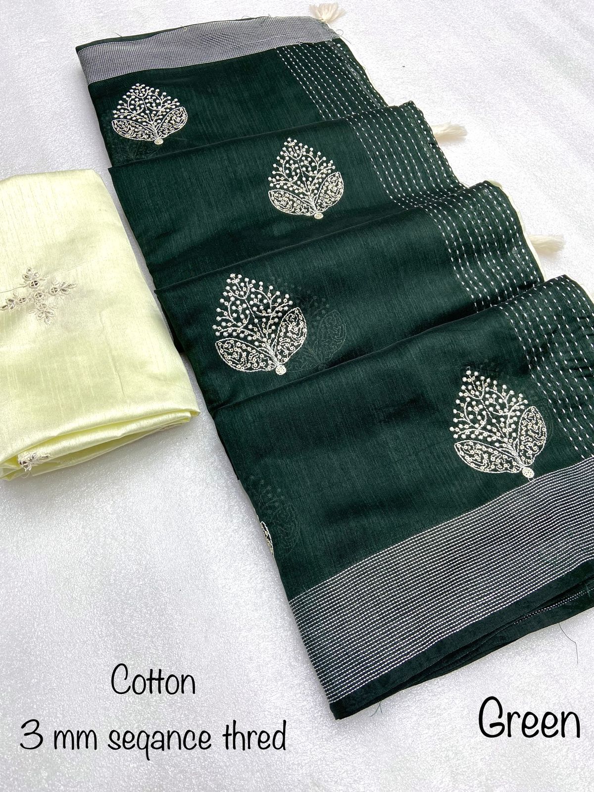 Beautiful Crystal Cotton Work Saree