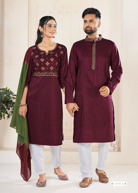 Beautiful Pure Viscos Embroidery Work Couple Suits