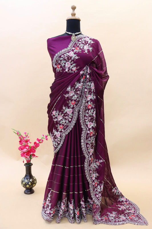 खूबसूरत रंगोली सिल्क कढ़ाई वर्क साड़ी