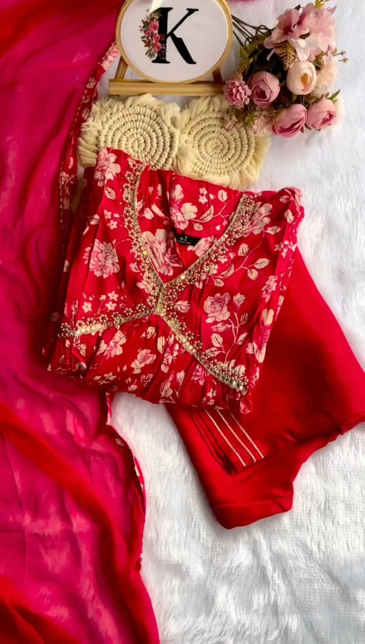 Partywere Hand Work Prited Salwar Suit