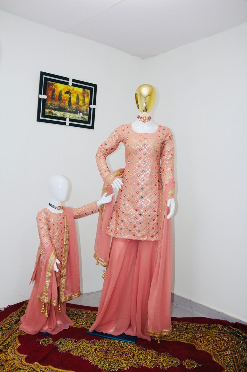 Most Unique Georgette Embroidery Mirror Pepar Work Salwar Suit