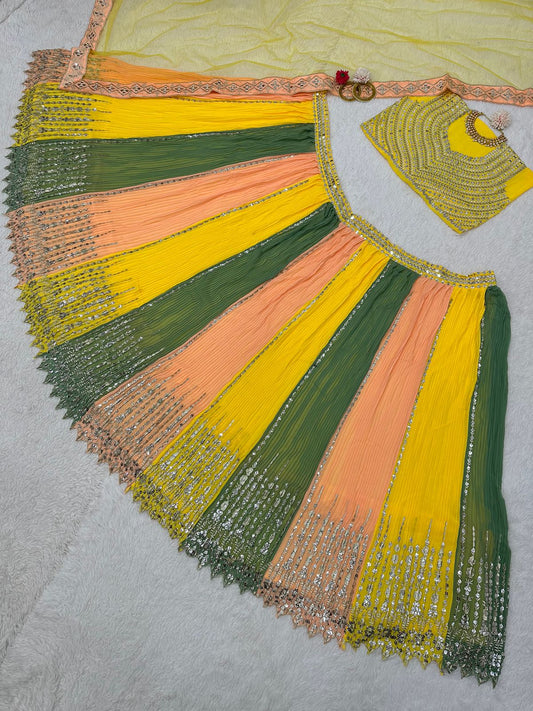 अद्वितीय जॉर्जेट कढ़ाई कार्य लेहेंगा चोली