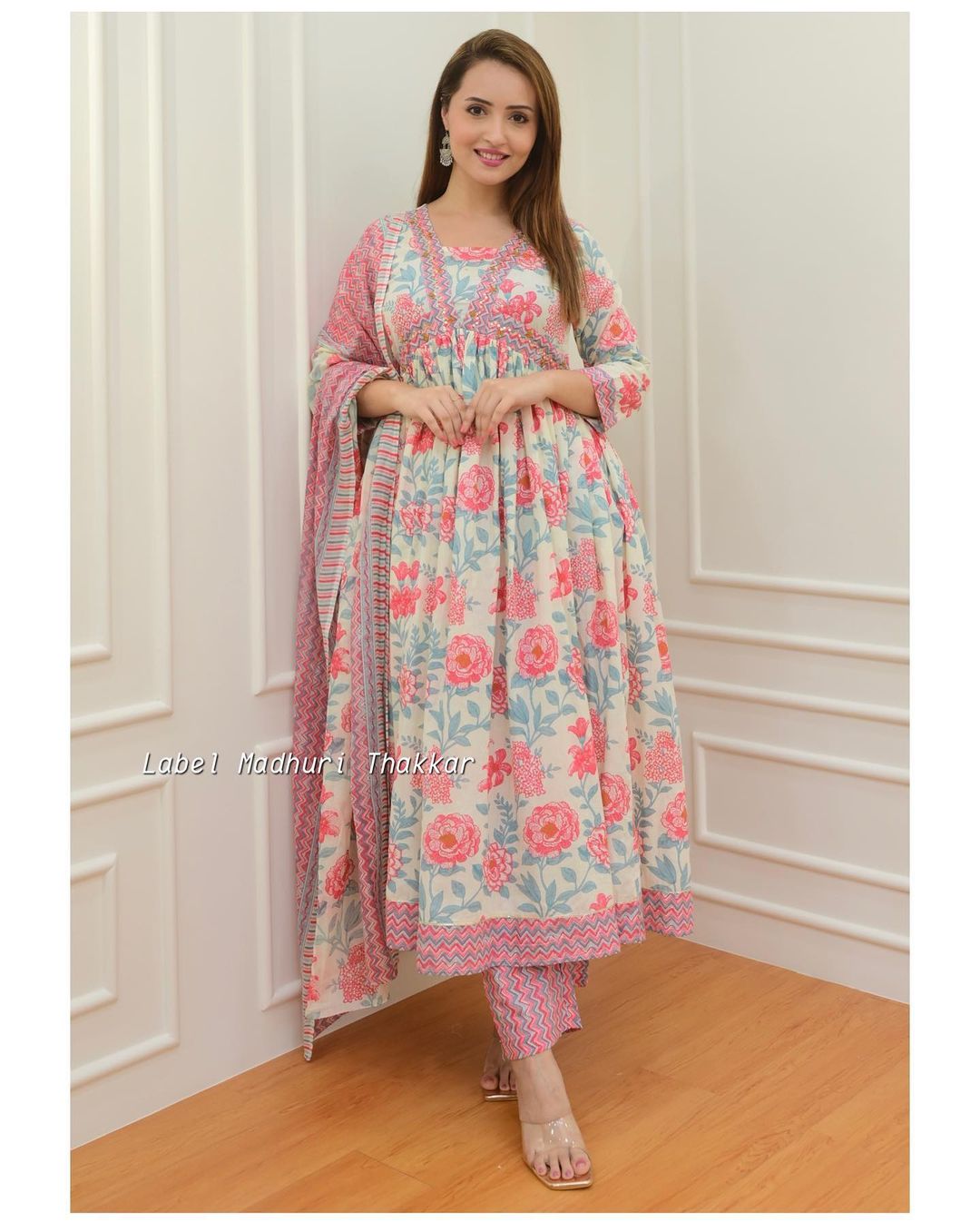 Beautiful Anarkali Festive Gathering Cotton Suit Set