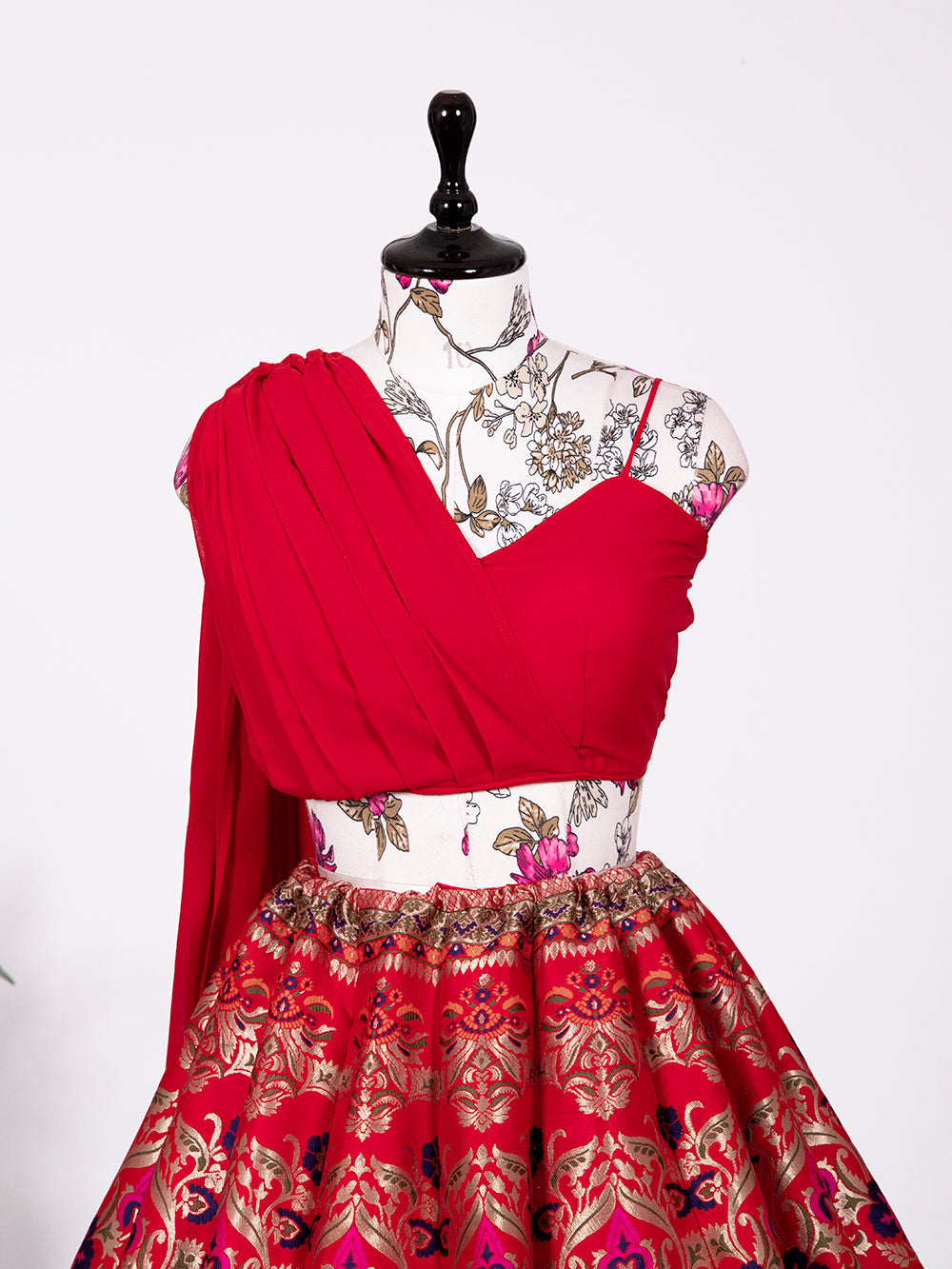 Red Color Weaving Zari Work Banarasi Silk Co-ord Set Lehenga With Georgette Choli