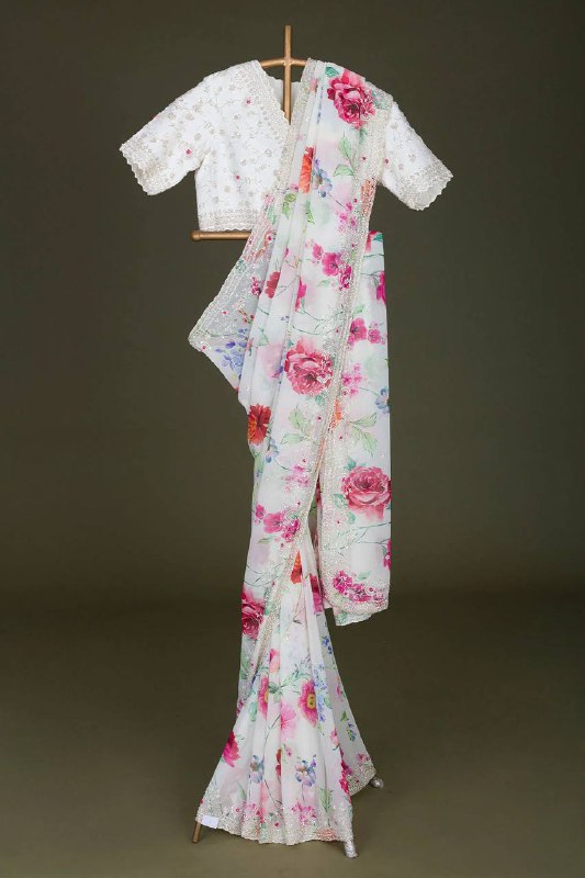 Function Wear Georgette With Embroidery Codding & Sequence Work Saree