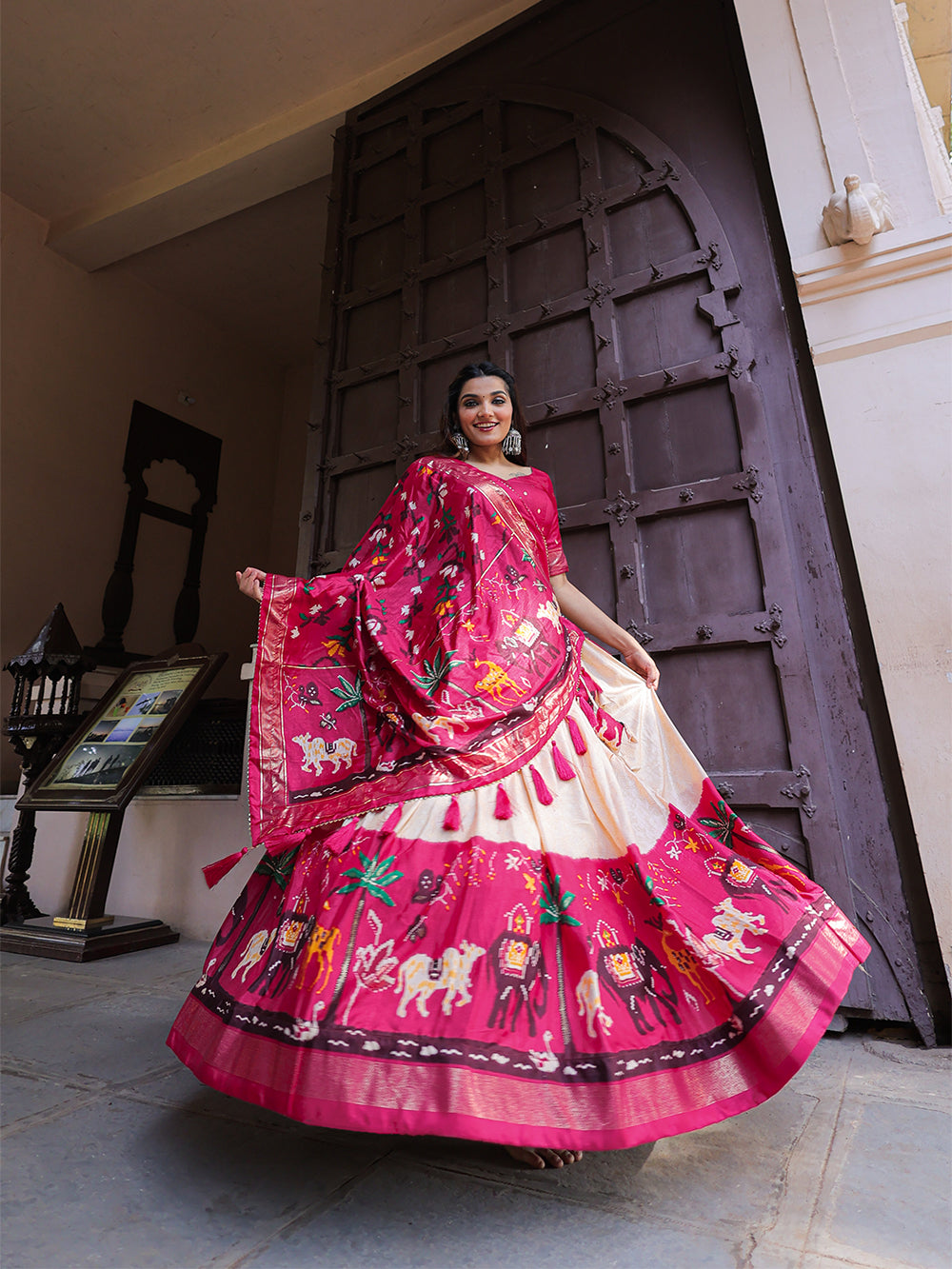 Pink Color Printed With Foil Work Dola Silk Lehenga Choli