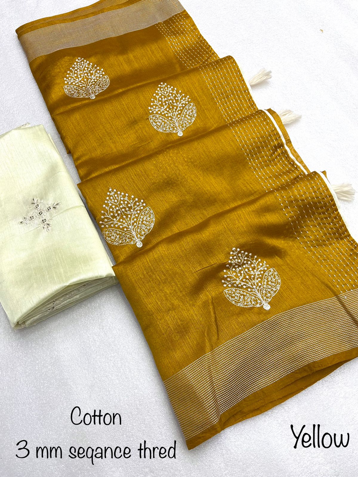 Beautiful Crystal Cotton Work Saree