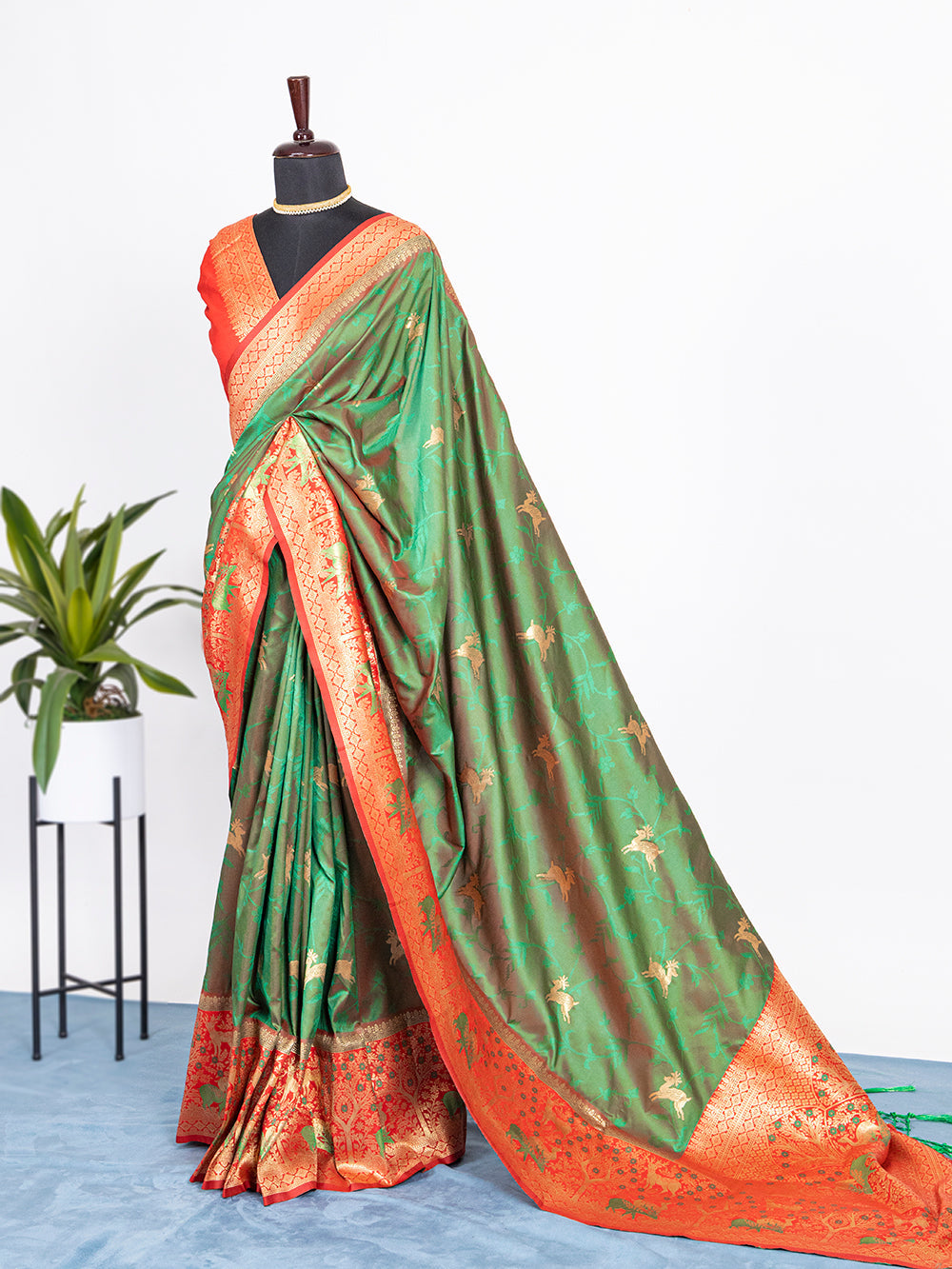 Green Color Weaving Zari Work Jacquard Silk Saree