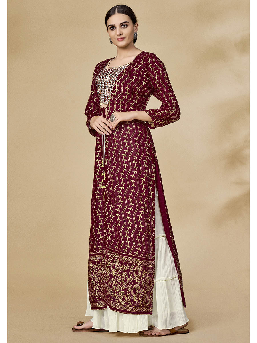 Maroon Jacket Style Sharara Suit