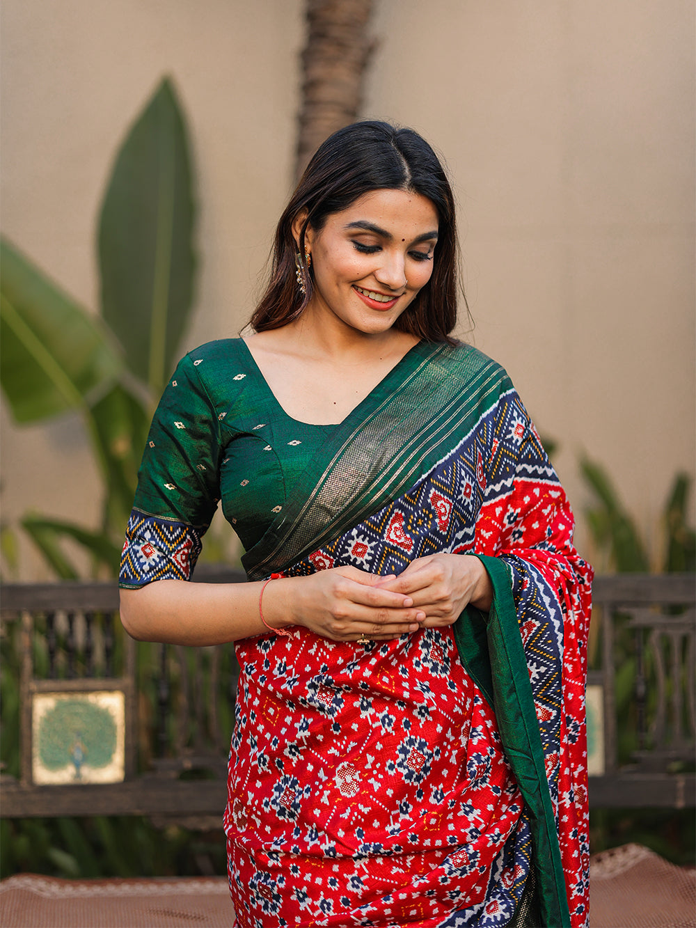 Red Color Patola with Foil Printed Dola Silk Saree