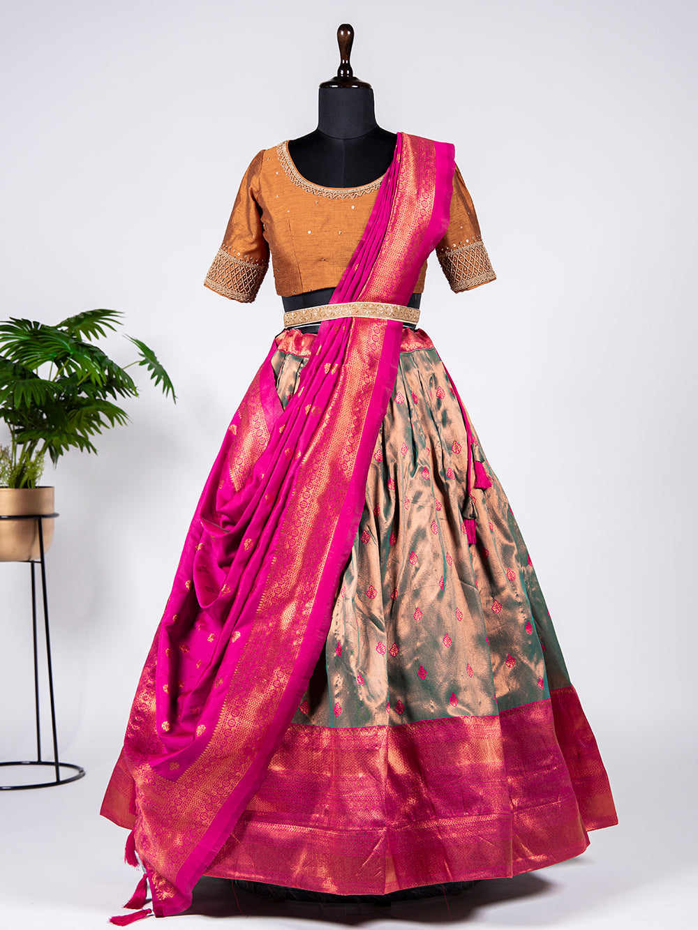 Mehendi  Color Zari Weaving Work Jacquard Lehenga Choli