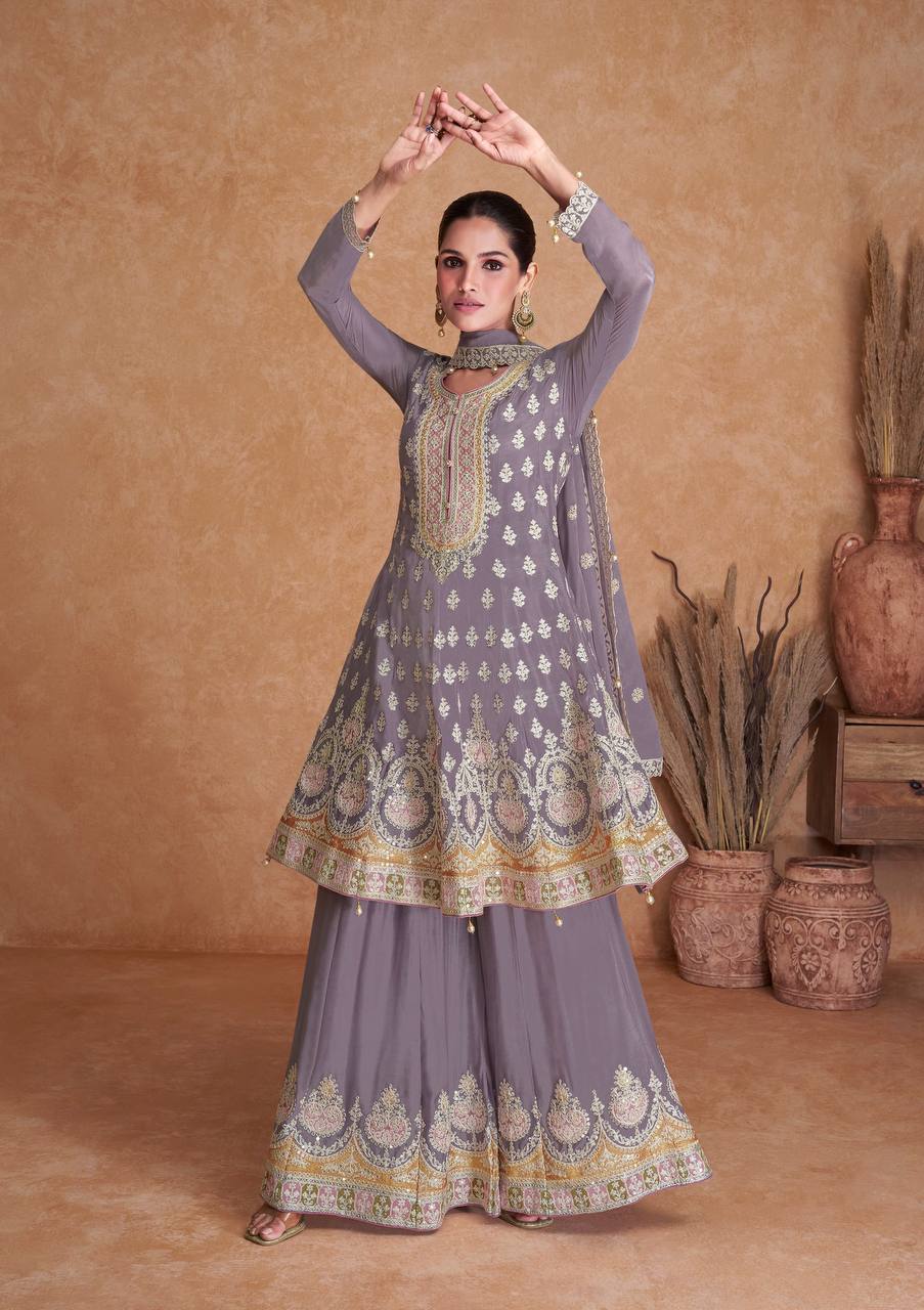 Light Purple Embroidered Chinon Chiffon Pakistani Suit