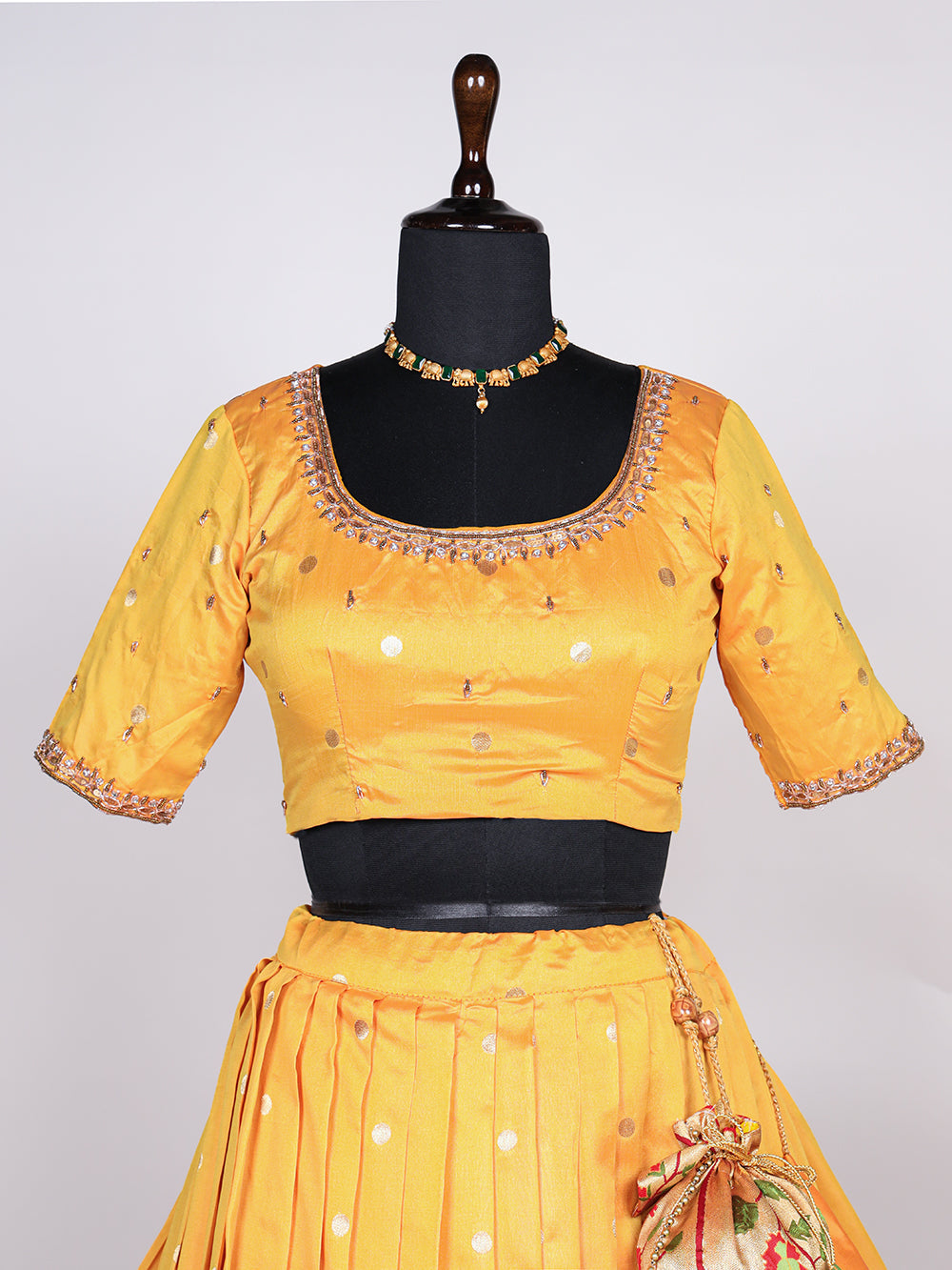 Yellow Color Zari Weaving Work Jacquard Silk Lehnga Choli