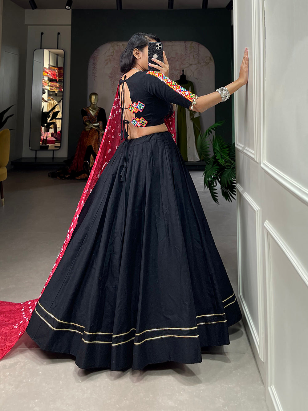 Black Color Plain With Gotta Patti Lace Border Cotton Lehenga Choli