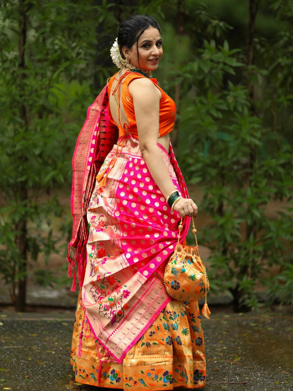 Orange Color Weaving Zari Work Silk Pethani Lehenga Choli