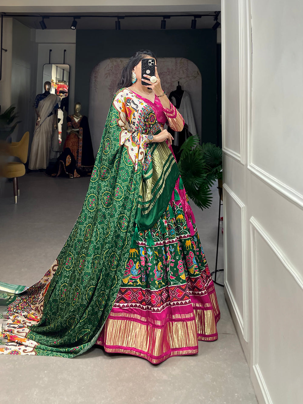 Pink Color Digital Printed With Lagadi Patta Gaji Silk Lehenga Choli