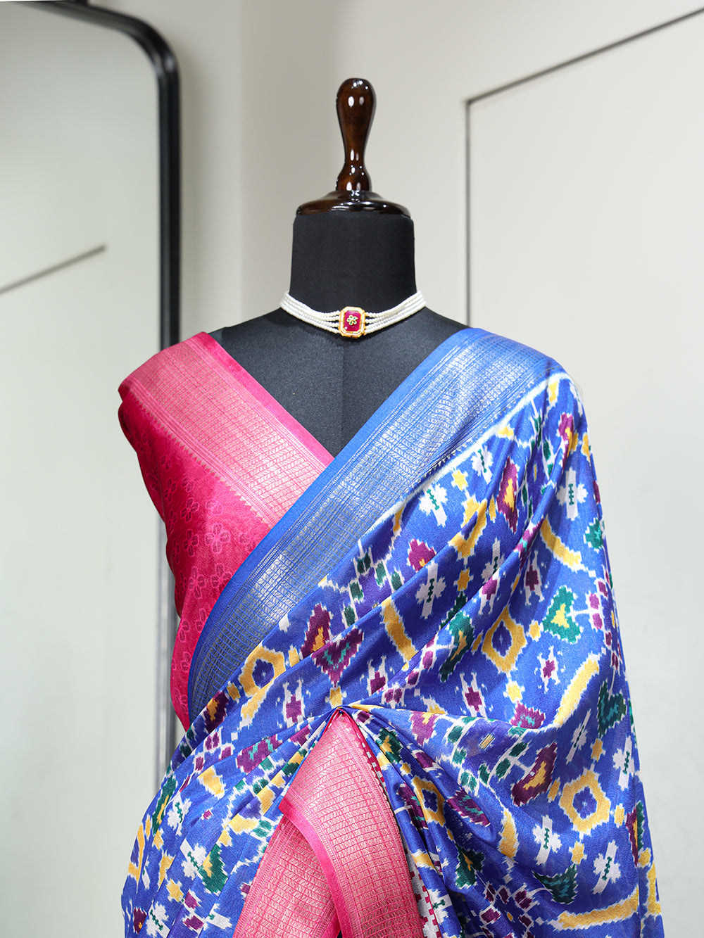 Blue Color Digital Patola Printed Dola Silk Saree