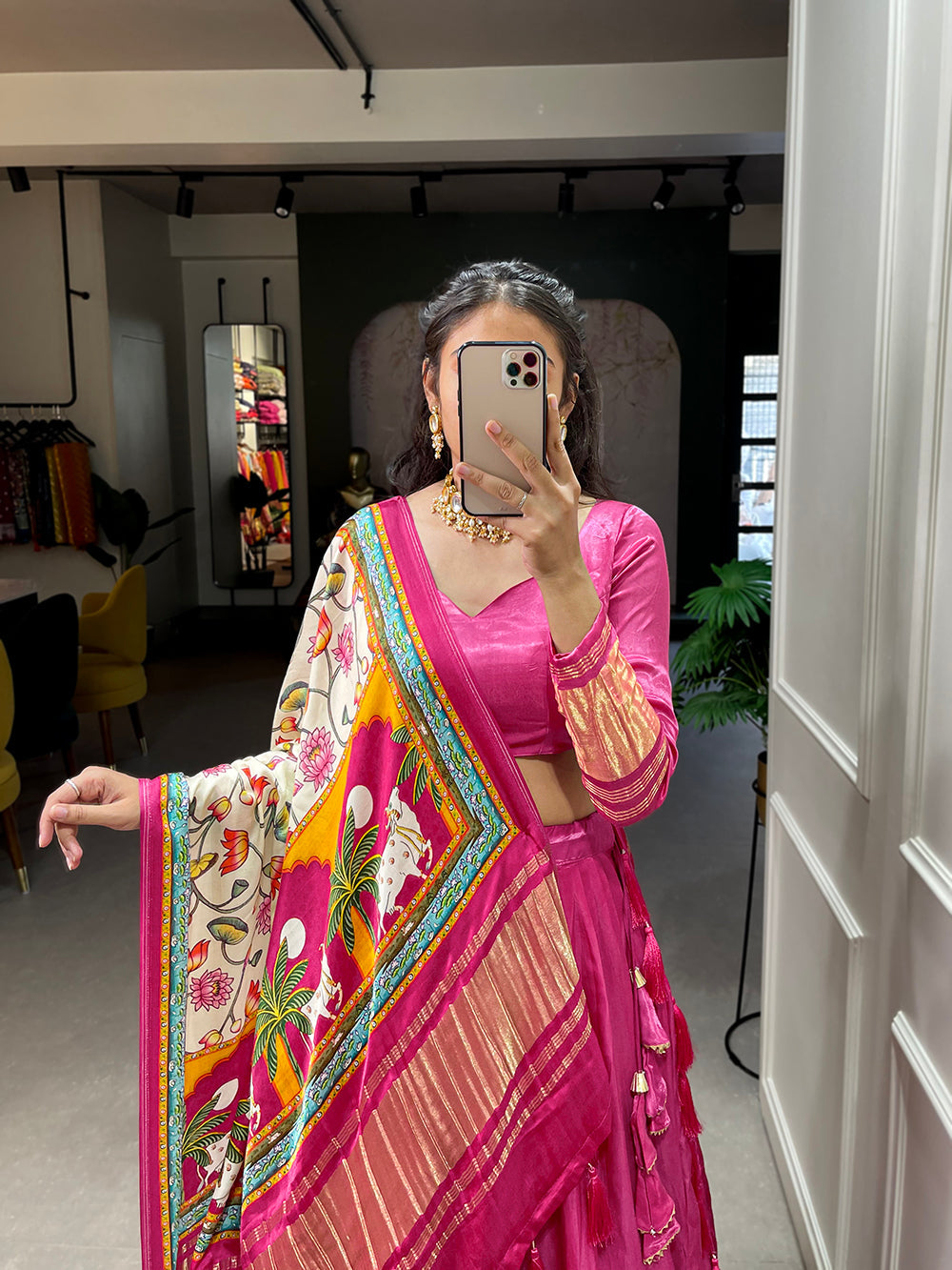 Pink Color Dyeing With Lagdi Patta Gaji Silk Lehenga Choli