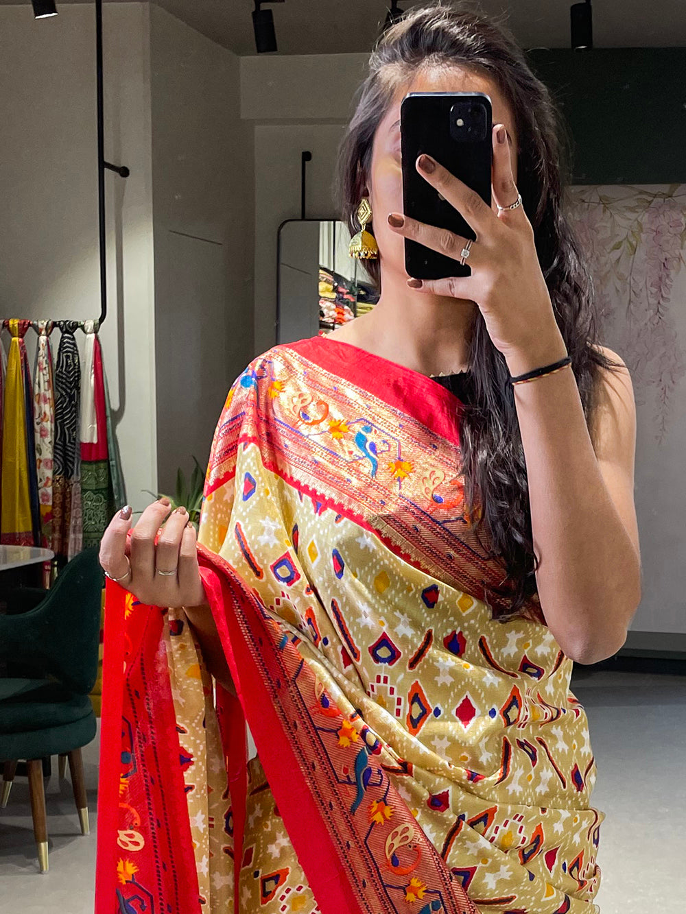 Off White Color  Patola Paithani Printed with Foil Work Dola Silk Saree