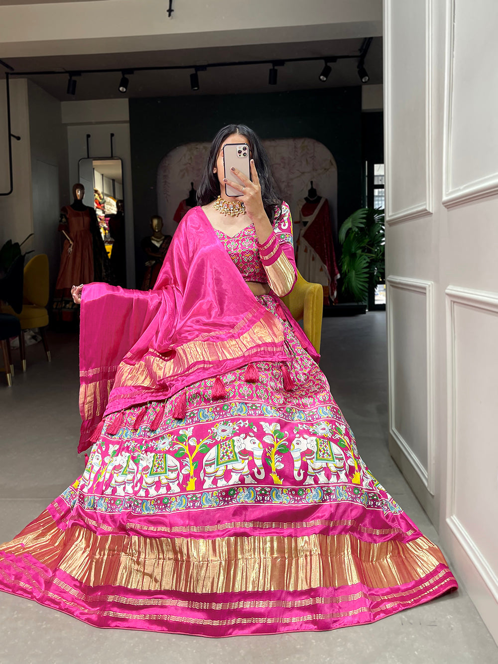 Pink Color Patola Printed Gaji Silk New Arrivals Lehenga Choli